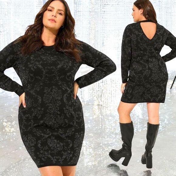 Torrid Black Mini Jacquard Bodycon Dress NWT Sizes: 2XL, 3XL - Picture 2 of 15